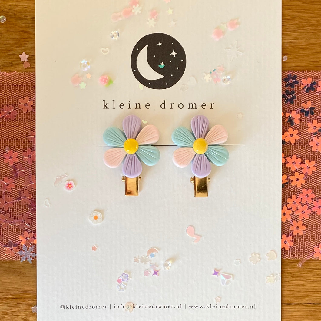Haarclipjes Bloemen - blauw/lila/roze