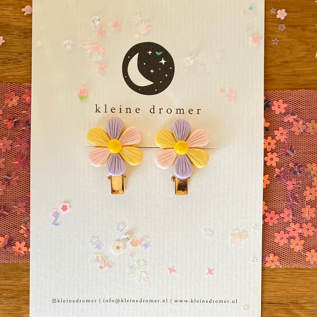 Haarclipjes Bloemen - lila/roze/geel
